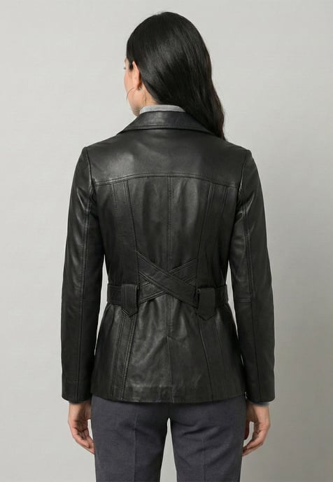 Lederjacke Lederjacke Mit Gürtel Und Knöpfen - Image 2