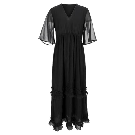 Ganni Maxikleid mit V-Ausschnitt und Falten aus schwarzem Polyester - Image 1