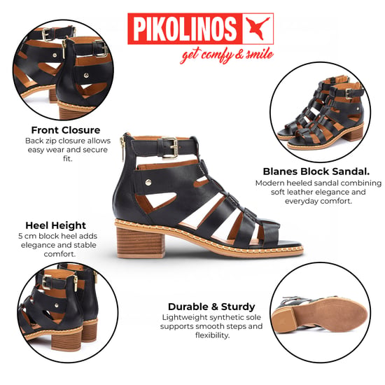 Pikolinos Damen-Gladiator-Sandalen aus schwarzem Leder mit Blockabsatz - Blanes - Image 2