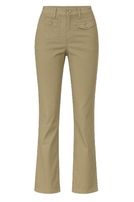 Taillierte, hochgeschnittene beige Hose mit aufgesetzten Taschen - Image 1