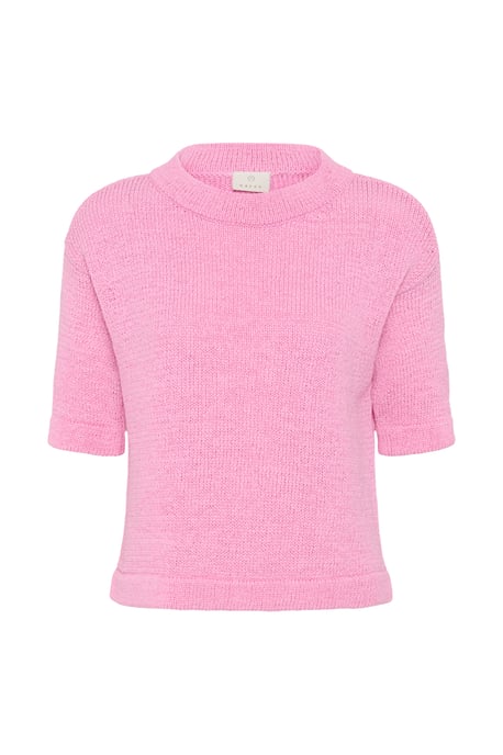 Der Strickpullover zeigt einen boxy, lässigen Schnitt mit halblangen Ärmeln und hohem Rundhalsausschnitt. Das halbtransparente Strickbild verleiht - Image 4
