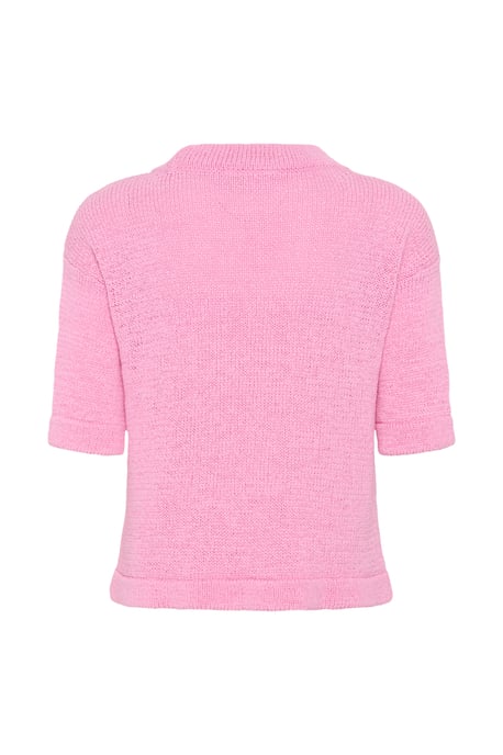 Der Strickpullover zeigt einen boxy, lässigen Schnitt mit halblangen Ärmeln und hohem Rundhalsausschnitt. Das halbtransparente Strickbild verleiht - Image 5