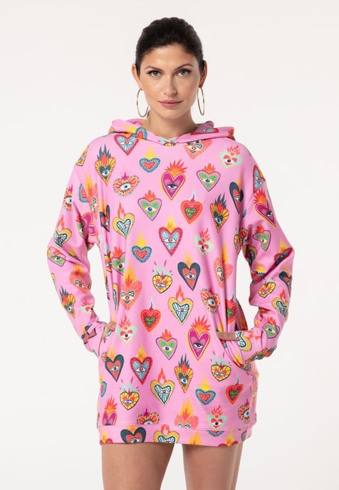 "Pink Mexican Hearts" Oversize Hoodie-Kleid - Image 2