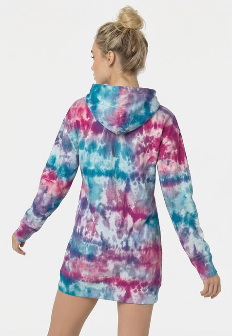 "Tie Dye Blue Pink" Oversize Hoodie-Kleid - Image 3