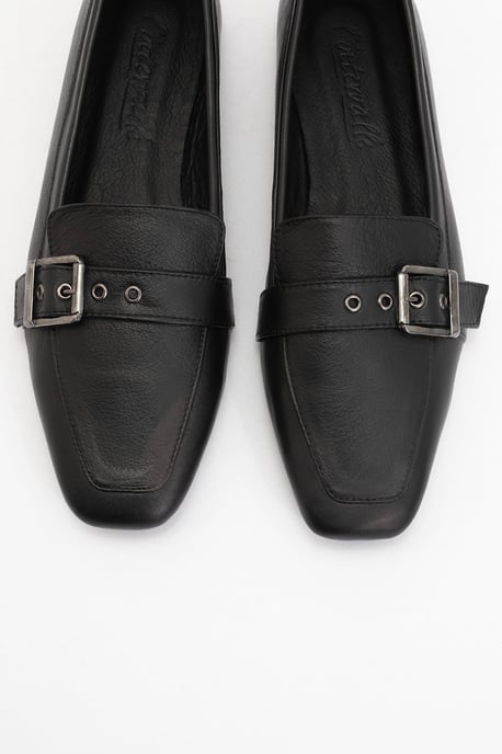 Noir Leder Flach Loafer Damen - Image 2