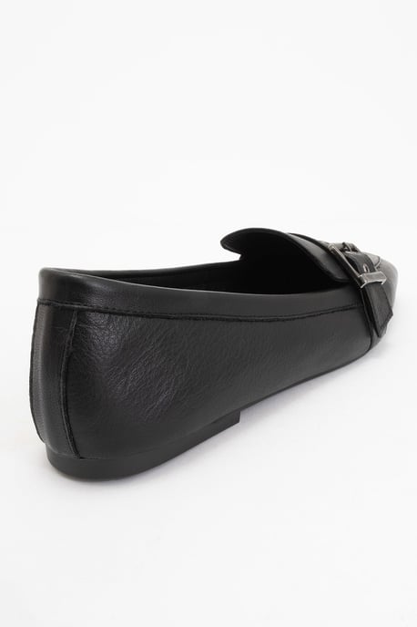 Noir Leder Flach Loafer Damen - Image 3