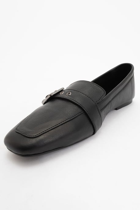 Noir Leder Flach Loafer Damen - Image 4