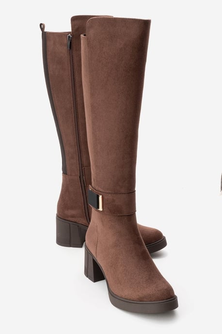 Moreni Elastischer Stiefel mit Schnalle, Blockabsatz & kniehohem Schaft - Image 1