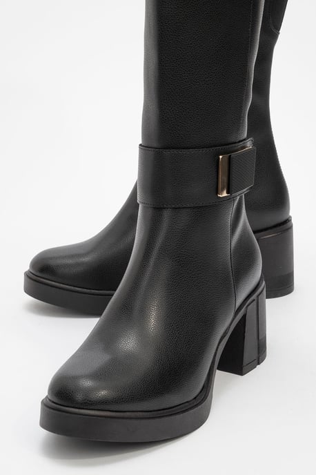 Moreni Elastischer Stiefel mit Schnalle, Blockabsatz & kniehohem Schaft - Image 3
