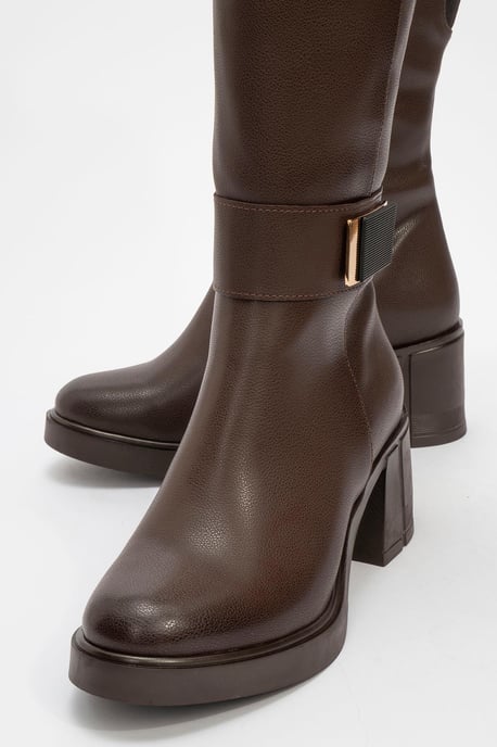 Moreni Elastischer Stiefel mit Schnalle, Blockabsatz & kniehohem Schaft - Image 3