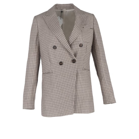 Brunello Cucinelli Hahnentritt-Blazer mit doppelter Knopfleiste aus beiger Wolle - Image 1