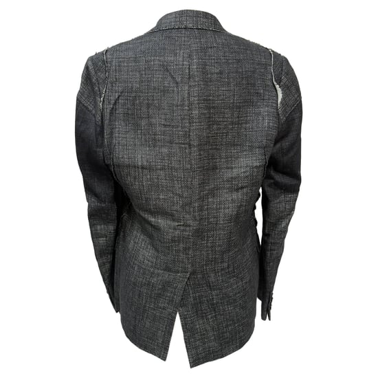 Lanvin Einreiher-Blazer mit gewebten Akzenten aus schwarzem Leinen - Image 3