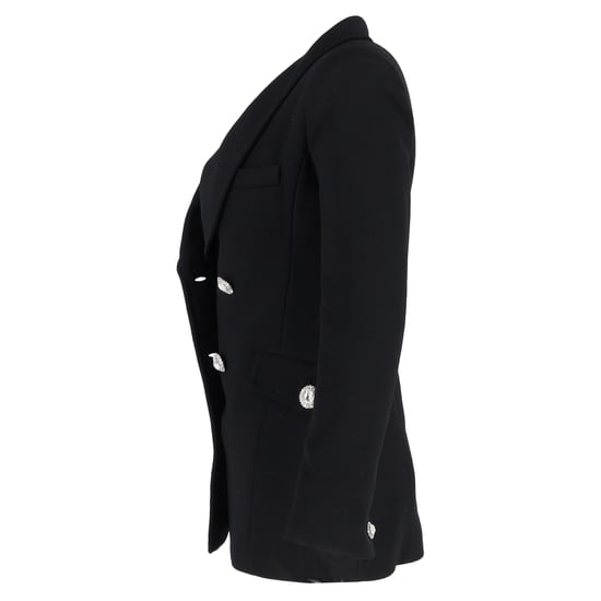 Alessandra Rich zweireihiger Blazer mit Kristallknöpfen aus schwarzer Wolle - Image 2