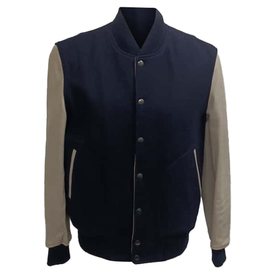Mr. P. Melton Bomberjacke aus marineblauer Wolle und Leder - Image 1