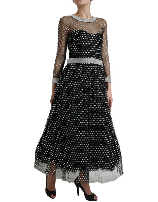 Verzierte Netz-Gala mit langen Ärmeln A-Linie Kleid - Image 2