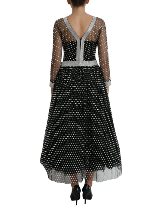 Verzierte Netz-Gala mit langen Ärmeln A-Linie Kleid - Image 3