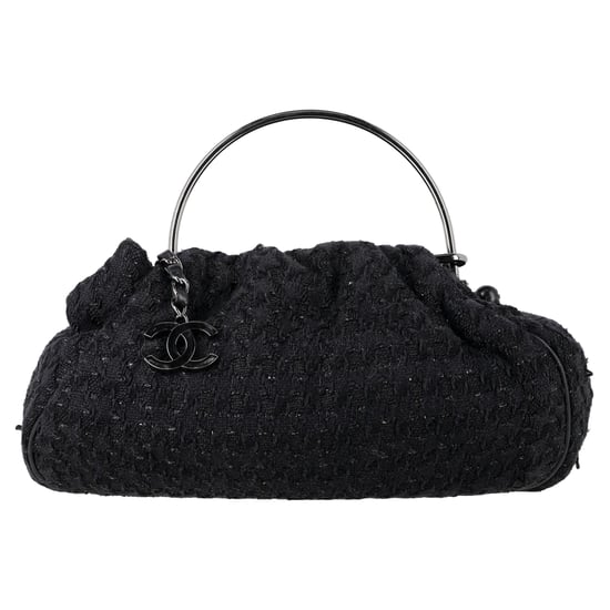 Chanel Tweed Strick-Henkeltasche aus schwarzer Baumwolle - Image 1