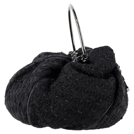 Chanel Tweed Strick-Henkeltasche aus schwarzer Baumwolle - Image 2