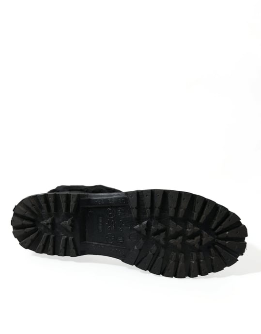 Dolce & Gabbana Schwarze Gummi Schnürstiefel mit Lammfell für Regen - Image 6