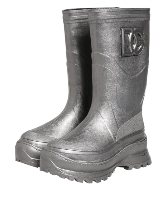 Dolce & Gabbana Metallisch Silberne Gummistiefel - Image 4