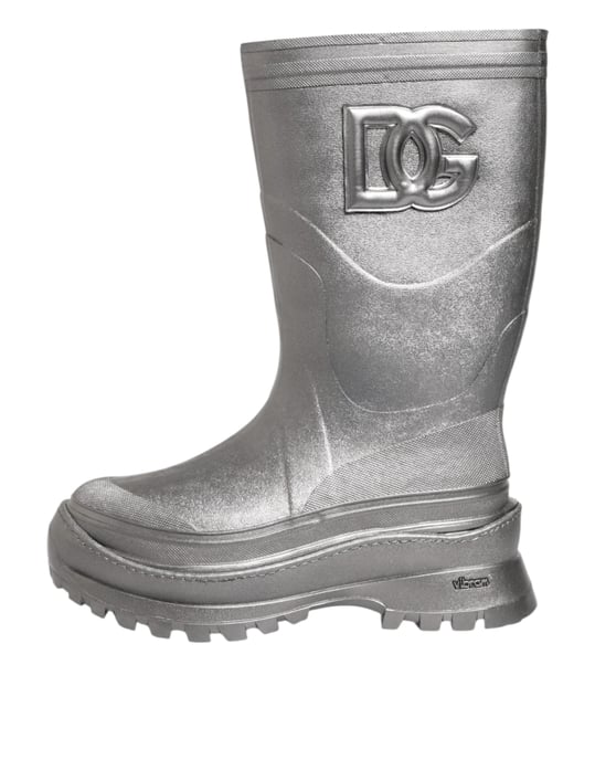 Dolce & Gabbana Metallisch Silberne Gummistiefel - Image 6