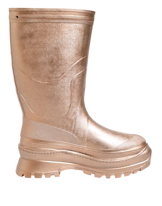 Dolce & Gabbana Rose Gold Gummi Regenstiefel Schuhe - Image 1