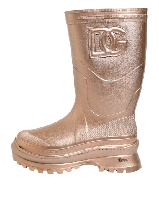 Dolce & Gabbana Rose Gold Gummi Regenstiefel Schuhe - Image 2