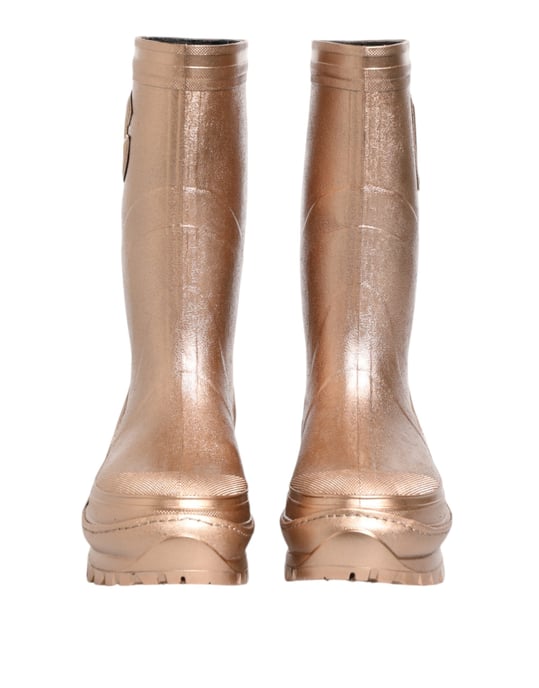 Dolce & Gabbana Rose Gold Gummi Regenstiefel Schuhe - Image 3