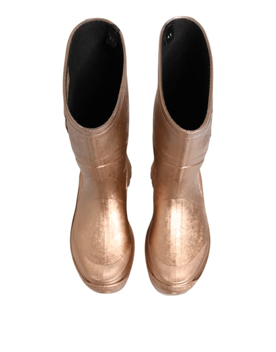 Dolce & Gabbana Rose Gold Gummi Regenstiefel Schuhe - Image 4