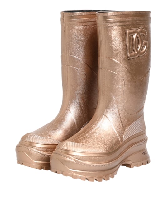 Dolce & Gabbana Rose Gold Gummi Regenstiefel Schuhe - Image 5