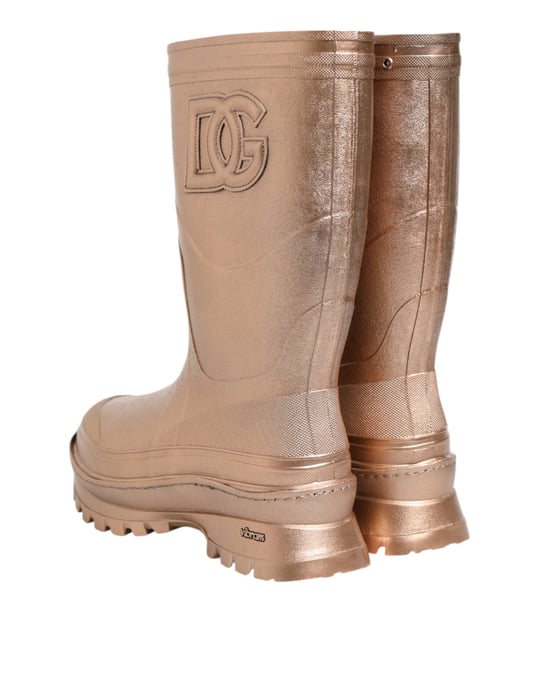 Dolce & Gabbana Rose Gold Gummi Regenstiefel Schuhe - Image 6