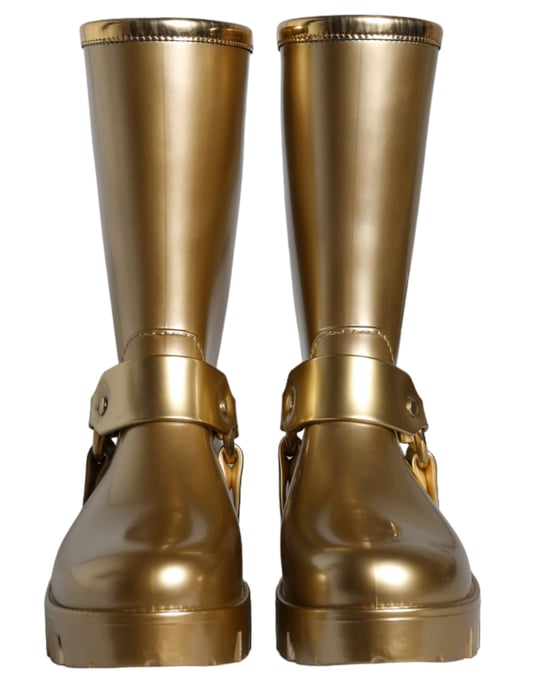 Dolce & Gabbana Metallic Gold Gummi-PVC Regenstiefel - Image 2