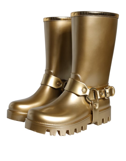 Dolce & Gabbana Metallic Gold Gummi-PVC Regenstiefel - Image 3