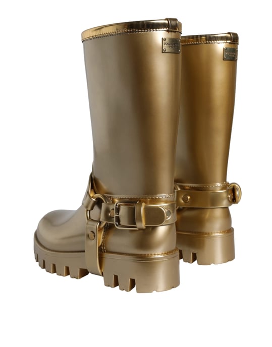 Dolce & Gabbana Metallic Gold Gummi-PVC Regenstiefel - Image 4