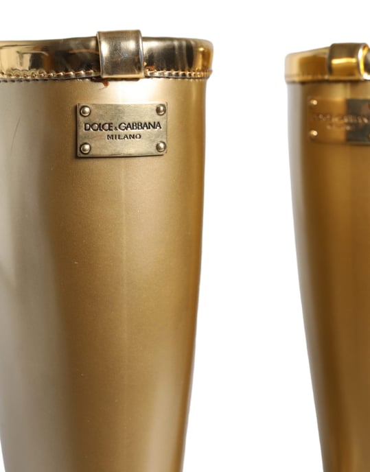 Dolce & Gabbana Metallic Gold Gummi-PVC Regenstiefel - Image 5