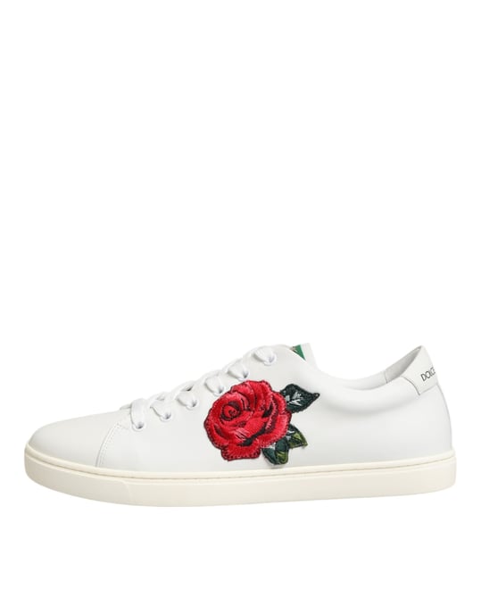 Dolce & Gabbana Weiße Leder Schuhe mit Rosenstickerei im Low-Top-Stil - Image 2