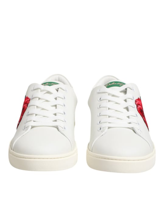 Dolce & Gabbana Weiße Leder Schuhe mit Rosenstickerei im Low-Top-Stil - Image 3
