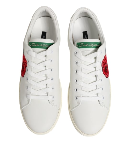Dolce & Gabbana Weiße Leder Schuhe mit Rosenstickerei im Low-Top-Stil - Image 4