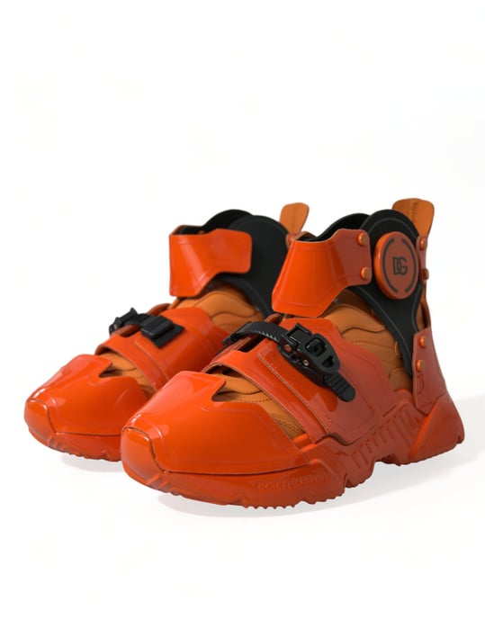 Dolce & Gabbana Orange Mehrfarbige Chunky High-Top-Sneaker Schuhe - Image 3