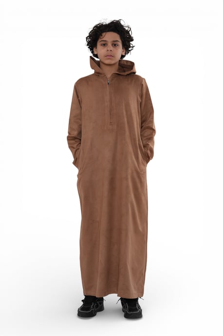 Kinder Jungen Kapuzen-Jubba-Gewand, kamelbraun, marokkanischer Stil, Ramadan-Eid-Thobe - K-HM12 - Image 2