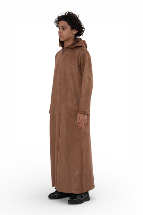 Kinder Jungen Kapuzen-Jubba-Gewand, kamelbraun, marokkanischer Stil, Ramadan-Eid-Thobe - K-HM12 - Image 3