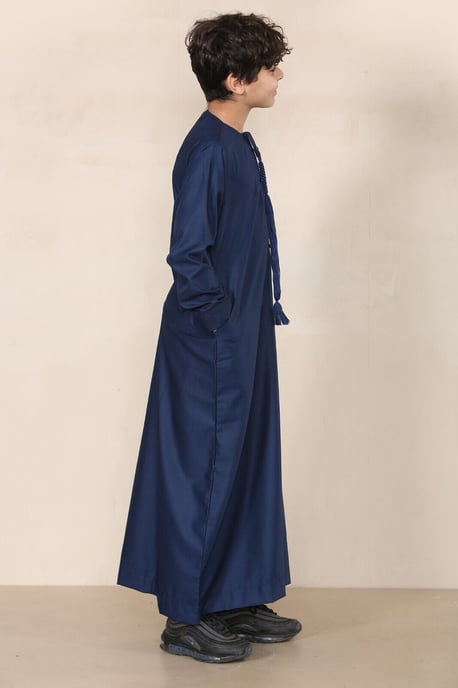 Jungen Kinder Marineblauer Thobe Emirati Jubba Islamische Kleidung Kaftan Eid Schnur Quaste - Image 2