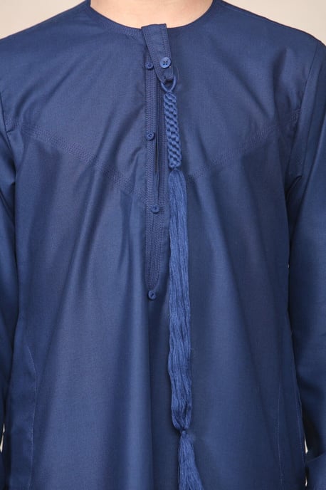 Jungen Kinder Marineblauer Thobe Emirati Jubba Islamische Kleidung Kaftan Eid Schnur Quaste - Image 3