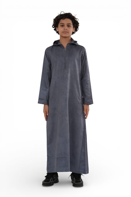 Kinder Jungen Kapuzen Eid grau marokkanische Jubba Robe Ramadan Eid Thobe – K-HM12 - Image 2