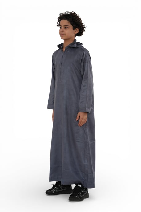 Kinder Jungen Kapuzen Eid grau marokkanische Jubba Robe Ramadan Eid Thobe – K-HM12 - Image 3