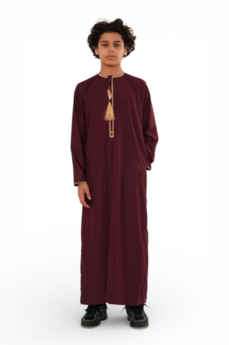 Kinder Jungen Ramadan Burgunderrot Marokkanischer Thobe Robe Emirati Eid Jubba- TT-003 - Image 2