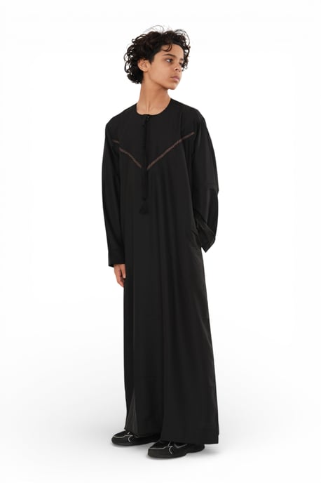 Kinder Jungen Eid Schwarz Marokkanische Thobe Robe Djellaba Ramadan Eid Jubba- K-HM10 - Image 3