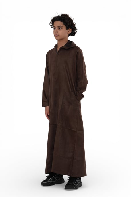 Kinder Jungen Kapuzen-Jubba Braun Marokkanischer Jubba-Gewand Ramadan Eid Thobe - K-HM12 - Image 2