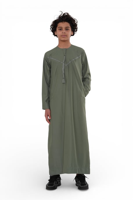 Kinder Jungen Ramadan Eid Olivgrün Marokkanischer Jubba Robe Djellaba Thobe – K-TT008 - Image 2