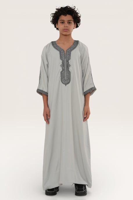 Graue marokkanische Thobe-Robe für Kinder, Jungen, Eid Djellaba, Gandoura Jubba, K-HM65 - Image 1